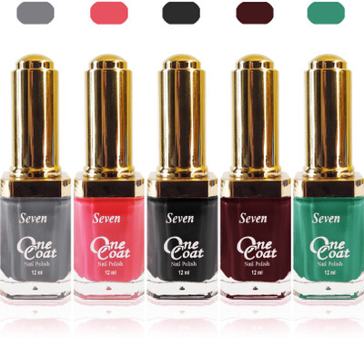 

Seven one coat velvet matte nail polish exclusive color range set of 5 black grey green maroon pink(Pack of 5)