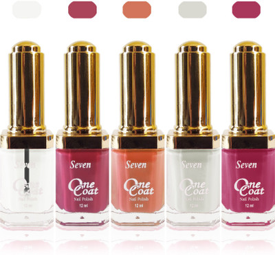 

Seven one coat velvet matte nail polish exclusive color range set of 5 peach d pink purple clear white(Pack of 5)