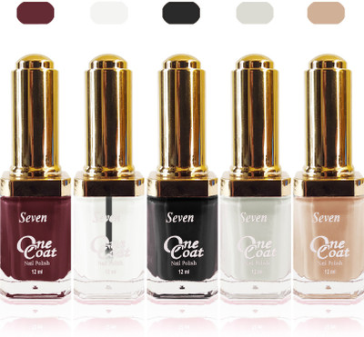 

Seven one coat velvet matte nail polish exclusive color range set of 5 skin brown brown black clear white(Pack of 5)