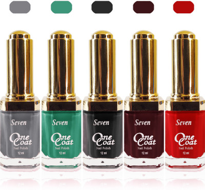 

Seven one coat velvet matte nail polish exclusive color range set of 5 red maroon green grey black(Pack of 5)