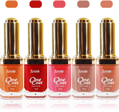 

Seven one coat velvet matte nail polish exclusive color range set of 5 peach l brown pink red yellow orange(Pack of 5)