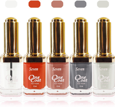 

Seven one coat velvet matte nail polish exclusive color range set of 5 white clear grey orange l brown(Pack of 5)
