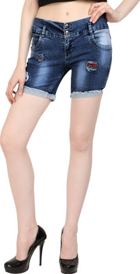 Western World Solid Women Denim Blue Denim Shorts