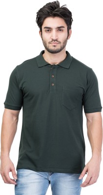 KALT Solid Men Polo Neck Dark Green T-Shirt