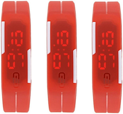 

Fashion Gateway Red Led Magnet Band (pakc of 3) Red Watch - For Boys & Girls