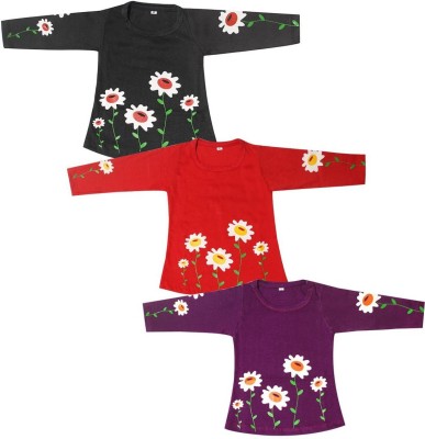 babeezworld Baby Girls Casual Cotton Blend Full Sleeve Top(Multicolor, Pack of 3)