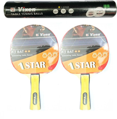 

Vixen Useful Combo One Pair of '1 Star' Table tennis + 3 Table tennis balls and one box of Extra '1 Star' Table tennis balls (Pack of 6) (Color On Availability)- Table Tennis Kit