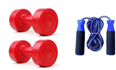 

Venom RED COLOR 1KG VINYL PLASTIC DUMBELL AND BLUE COLOR BEARING SKIPPING ROPE Gym & Fitness Kit