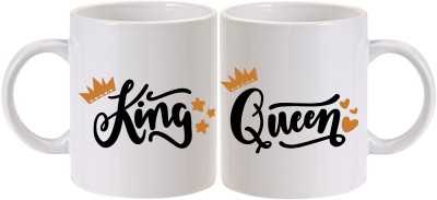 MUGKIN King Queen Best Couple set Light Ceramic Coffee Mug(350 ml, Pack of 2)