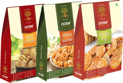 

Oosh Premium California Walnuts 200g, Turkish Apricots 200g & Dried Afgani Fig 250g | Premium Gift Box Dry Fruits Walnuts, Apricots, Figs(650 g, Box)