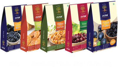 

Oosh California Walnuts 200g, Dried Cranberry 250g, Black Raisin 250g, Dry Fig 250g & Pitted Prune 250g | Premium Gift Box Dry Fruits Walnuts, Raisins, Figs, Prunes, Cranberries(1200 g, Box)