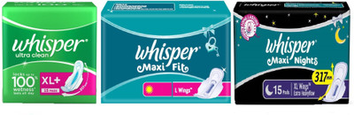 

Whisper Sanitary Pad 15+15+15 Sanitary Pad(Pack of 3)