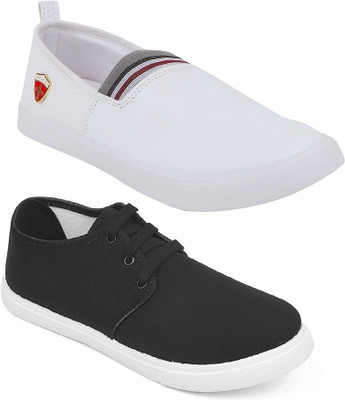 

Pexlo Pack of 2 Casual Shoes (Sneakers Shoes) Loafers For Men(White, Black