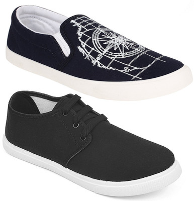 

Pexlo Pack of 2 Casual Shoes (Loafers Shoes) Sneakers For Men(Black