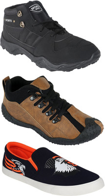 

Pexlo Pack of 3 Sports & Casual Shoes (Loafers Shoes) Casuals For Men(Black, Brown, Orange