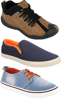 

Pexlo Pack of 3 Sports & Casual Shoes (Loafers & Running Shoes) Sneakers For Men(Brown, Navy, Blue