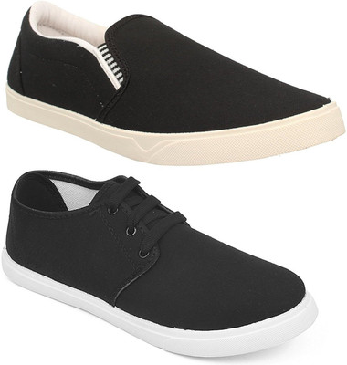 

Pexlo Pack of 2 Casual Shoes (Sneakers Shoes) Loafers For Men(Black