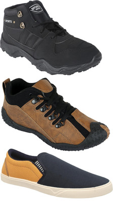 

Pexlo Pack of 3 Sports & Casual Shoes (Loafers Shoes) Casuals For Men(Black, Brown, Yellow