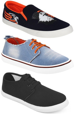 

Pexlo Pack of 3 Casual Shoes (Loafers Shoes) Sneakers For Men(Black, Blue, Orange