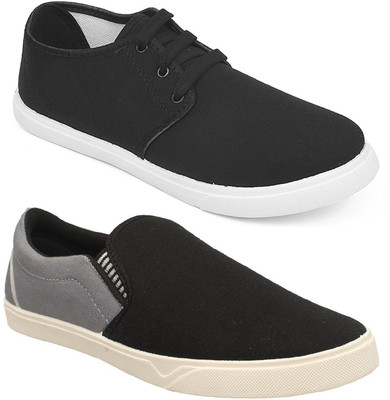 

Chevit Pack of 2 Casual Shoes (Loafers Shoes) Sneakers For Men(Black, Grey