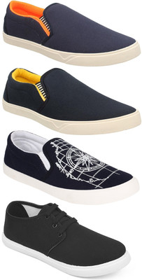 

Chevit Pack of 4 Casual Shoes (Sneakers Shoes) Loafers For Men(Black, Navy, Orange