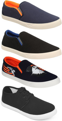 

Pexlo Pack of 4 Casual Shoes (Sneakers Shoes) Loafers For Men(Black, Navy, Orange