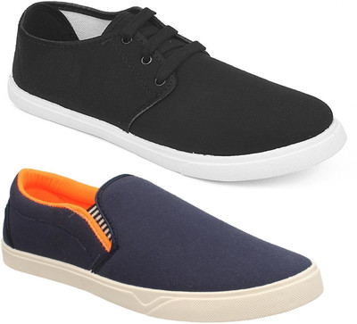 

Pexlo Pack of 2 Casual Shoes (Sneakers Shoes) Loafers For Men(Navy, Black