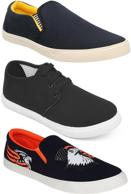 

Pexlo Pack of 3 Casual Shoes (Loafers Shoes) Sneakers For Men(Black, Blue, Orange