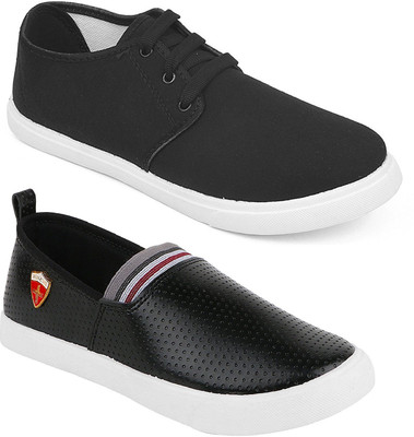 

Pexlo Pack of 2 Casual Shoes (Loafers Shoes) Sneakers For Men(Black