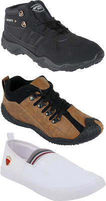 

Pexlo Pack of 3 Sports & Casual Shoes (Loafers Shoes) Casuals For Men(Black, Brown, White