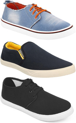 

Pexlo Pack of 3 Casual Shoes (Loafers Shoes) Sneakers For Men(Black, Blue