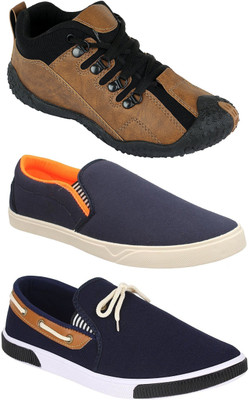 

Pexlo Pack of 3 Sports & Casual Shoes (Loafers Shoes) Running Shoes For Men(Brown, Navy