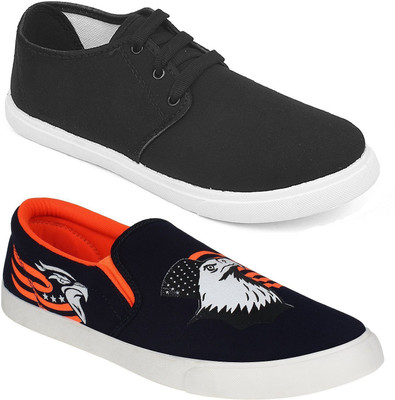 Chevit Pack of 2 Casual Shoes (Loafers Shoes) Sneakers For Men(Black, Orange