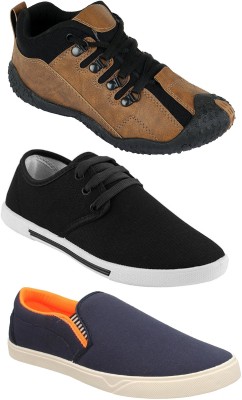 

Chevit Pack of 3 Sports & Casual Shoes (Loafers & Running Shoes) Sneakers For Men(Brown, Black, Navy