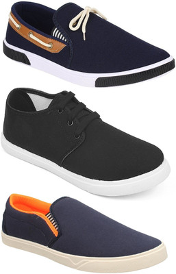 

Pexlo Pack of 3 Casual Shoes (Sneakers Shoes) Loafers For Men(Navy, Black