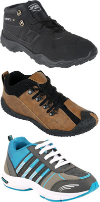 

Pexlo Pack of 3 Sports Shoes (Running Shoes) Running Shoes For Men(Black, Brown, Grey