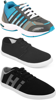 

Pexlo Pack of 3 Sports & Casual Shoes (Sneakers Shoes) Running Shoes For Men(Black, Blue, Grey