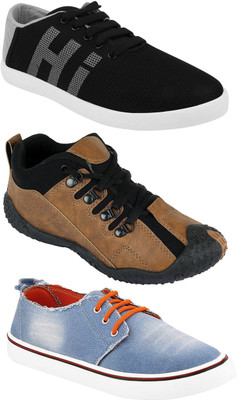 

Chevit Pack of 3 Sports & Casual Shoes (Loafers & Running Shoes) Slip On Sneakers For Men(Black, Brown, Blue
