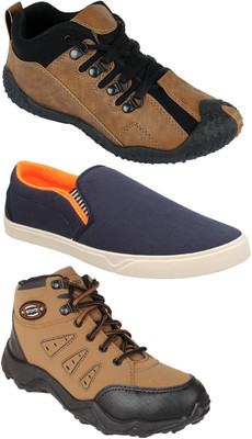 

Pexlo Pack of 3 Sports & Casual Shoes (Loafers Shoes) Running Shoes For Men(Brown, Navy