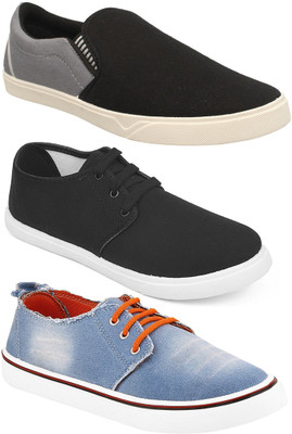 

Chevit Pack of 3 Casual Shoes (Loafers Shoes) Sneakers For Men(Black, Blue, Grey