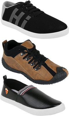

Pexlo Pack of 3 Sports & Casual Shoes (Loafers & Running Shoes) Sneakers For Men(Black, Brown