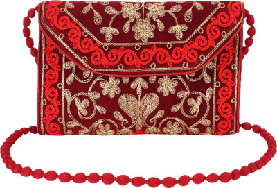 

Favria Women Evening/Party, Casual Maroon Brocade Sling Bag