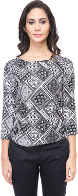 adyuth Casual 3/4 Sleeve Printed Women White, Black Top