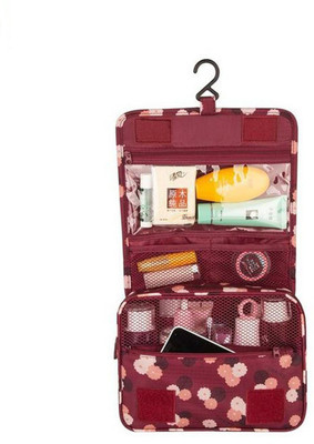 

House of Quirk Portable Toiletry Bag Make Up Storage Pouch Travel Organizer With Large Capacity (Floral Maroon) Travel Toiletry Kit(Maroon)