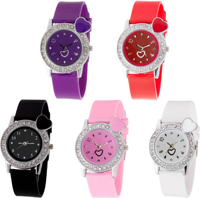 

OpenDeal Stylish New Heart Diamond Stuneded Combo Watch For Girls & Women OD-81-55 Watch - For Girls