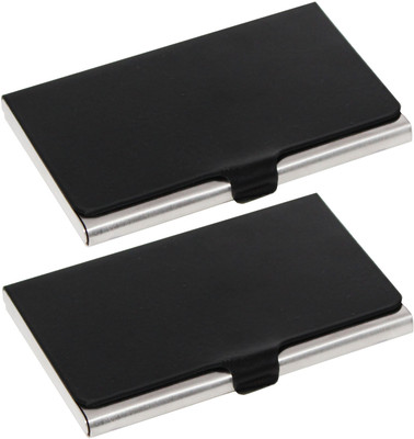 OFIXO 1150_Pack of 2 Steel Credit Card Holder, Wallet Slim Metal Case for Women or Men 6 Card Holder(Set of 2, Black)