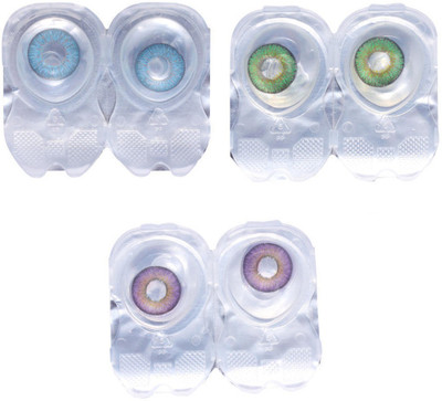 

Diamond Eye sky blue , drak blue & hazel Monthly Contact Lens(0, SKY BLUE, GREEN, PURPLE, Pack of 6)