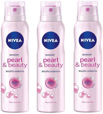 

Nivea PEARL & BEAUTY Deodorant Spray - For Women(450 ml, Pack of 3)