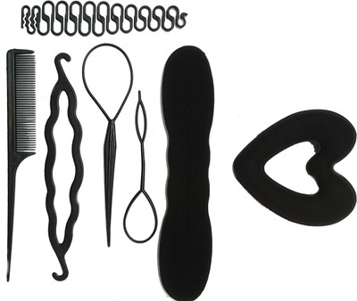 

BELLA HARARO 7Pc. set Juda Maker + Heart shape donut + Braid Maker + Hair Styling Tools Hair Accessory Set(Black)