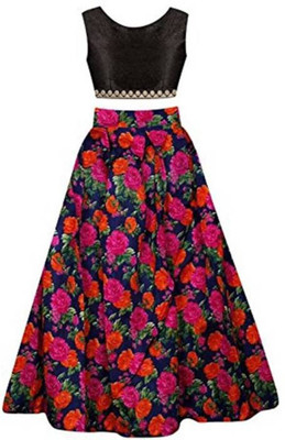 niklufashion Printed, Floral Print Semi Stitched Lehenga Choli(Blue, Multicolor)